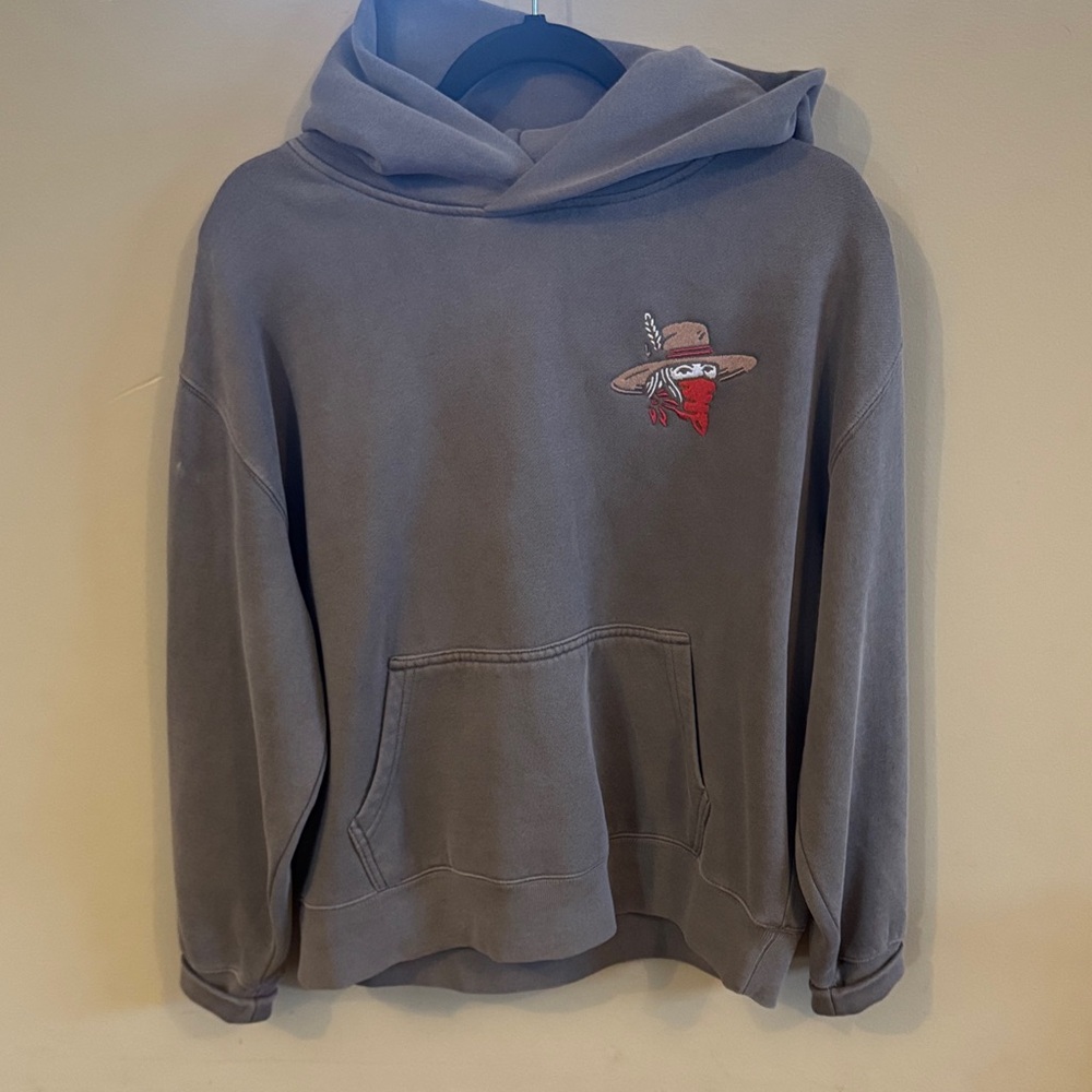 Gray Hoodie with Embroidered Cowboy Design